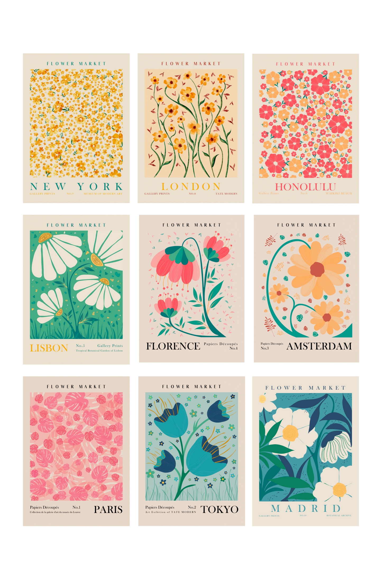 Pack 9 posters Flower market - BELHUES